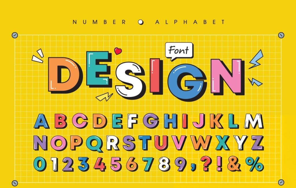 Bold, colourful typography on yellow grid showing design impact